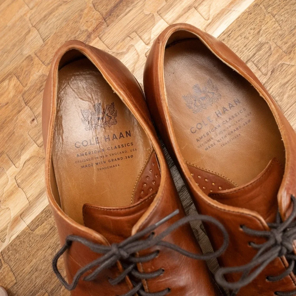 Mens 7.5 D Wide Cole Haan Gramercy Wholecut British Tan Leather Oxfords C29560